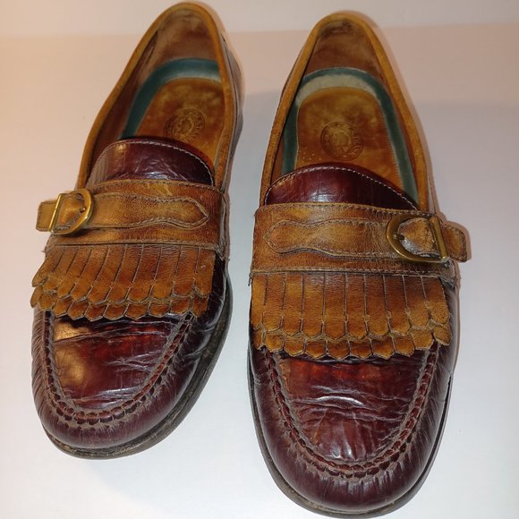 HS Trask Vintage Men's Loafers Buckle & Kilts Chestnut Brown/Dark Tan size:10.5M - Picture 5 of 12